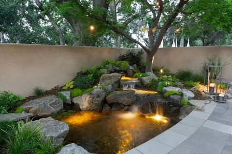 Garden Ponds Ideas, Ponds Ideas, Backyard Stream, Small Garden Waterfalls, Small Garden Design Ideas, Koi Pond Design, Fish Pond Gardens, Taman Air, Ideas Garden Design