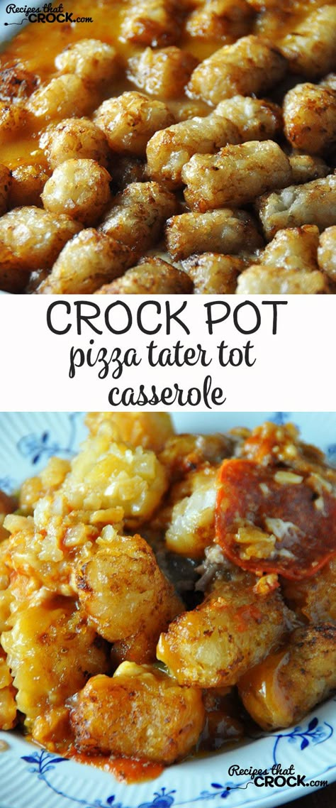 This Crock Pot Pizza Tater Tot Casserole is sure to be an instant family favorite! Pizza Tater Tot Casserole, Crock Pot Pizza, Tater Tot Recipes, Tater Tot Casserole Recipes, Instant Family, Crock Pot Food, Crockpot Casserole, Tot Casserole, Favorite Dinner