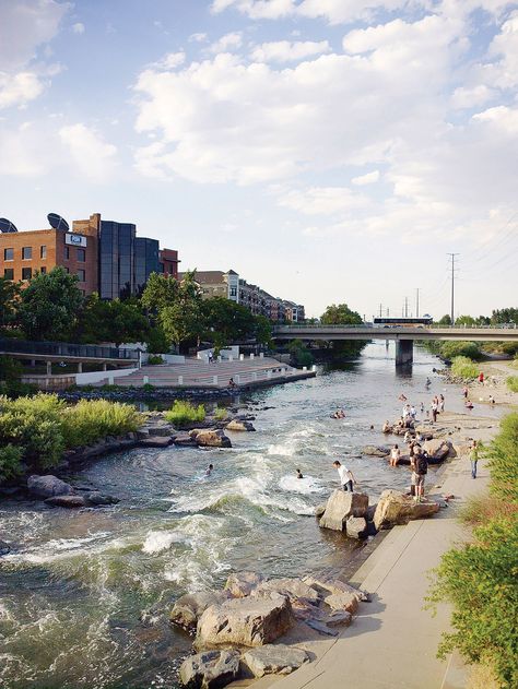 Denver's Confluence Park Confluence Park, Water Cascade, Dog Friendly Vacation, Urban Landscape Design, River Bank, Art Walk, Nature Garden, Jeddah, Urban Landscape