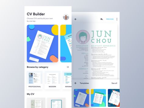 EZY - CV Builder App (Home & Editor) cv editor template editor ui design ux luova studio app ios android cv app case study job app apply builder cv maker cv template resume cover letter easy cv maker editor Cv Maker, Ui Design Mobile, Free Resume Builder, Studio App, App Home, App Ios, Template Resume, Resume Builder, Mobile Learning