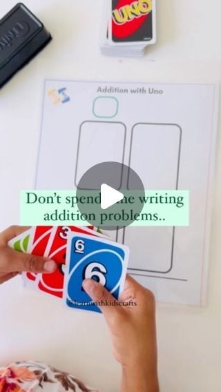 Nisha Yadav| Your Key to Easy Learning Activities on Instagram: "Follow for more learning ideas @learnwithkidscrafts   Comment “math” and I will send link to 24 activities with UNO templates.  Counting, Addition, subtraction, odd even, greater and lesser, Subitizing, Patterns, clock and more.  This math idea is a must try. Use this template with a plastic sleeve and create any number of problems. Place 4 uno cards and sum. Repeat with stack of 4 new cards.  Be sure to follow me to get the link in DM. If not, check the request folder.  #kidsactivities #mathproblems #preschoolactivities #handsonlearning #mumlife #momlife #simpleactivities #kindergartenactivities #earlyyears #earlychildhoodeducation #learningathome   @uno" Activity For Addition For Grade 1, Addition Fun Activities, Uno Math Game, Elementary School Lesson Plans, 2nd Grade Math Games, Easy Math Games, Easy Learning Activities, Math Addition Games, Easy Math Activities