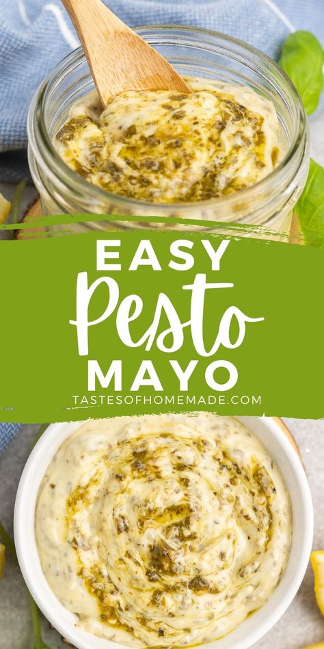 Mayo Pesto Sauce, Pesto Mayo Sandwich, Basil Pesto Mayo Recipe, Pesto Mayo Recipe, Pesto Aioli Recipe, Mayo Pesto, Sandwich Spreads, Pesto Aioli, Pesto Mayo