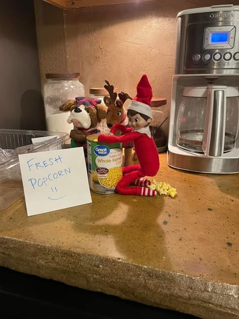 Elf On Shelf Pooping, Elf Popcorn, Elf Idea, Fresh Popcorn, Elf Of The Shelf, Elf On A Shelf Ideas, Elf On Shelf, Elf Ideas, Elf On A Shelf