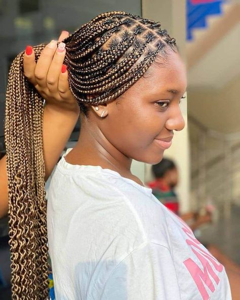 Flat Box Braids, Flat Cornrows, Cherry Braids, Cornrows For Girls, Plait Styles, Big Box Braids, Big Box Braids Hairstyles, Feed In Braids Hairstyles, Goddess Braids Hairstyles