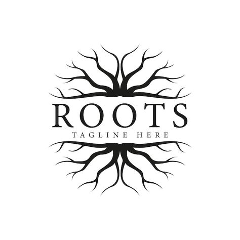 Vector black geometric root design logo ... | Premium Vector #Freepik #vector #root-logo #roots #abstract-tree #silhouette-logo Logo With Tree Design, Tree Roots Logo, Tree Logo Ideas, Tree Typography, Roots Illustration, Nature Logos, Bio Logo, Roots Logo, Logo Tree