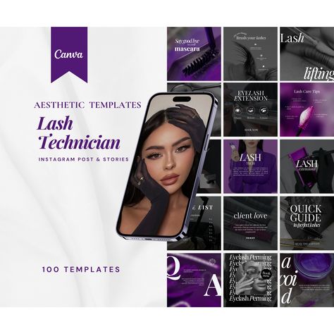 100 Lash Tech Instagram Post Templates | Lash Artist Social Media Post | Lash Trainer Canva Kit | Lash Extension Studio Post and Stories Kit | Lash Lifting Instagram Templates | Lash Tinting Templates  Transform your lash business's Instagram feed with our meticulously designed Lash Tech Instagram Templates! These stunning, customizable templates are perfect for showcasing your lash services, promotions, and client testimonials, ensuring your brand stands out and attracts more clients. ෆั 𝐖𝐡𝐚 Artist Social Media Post, Lash Extension Studio, Lash Tinting, Artist Social Media, Tech Instagram Post, Lash Tech Instagram, Tech Books, Lash Lifting, Lash Salon