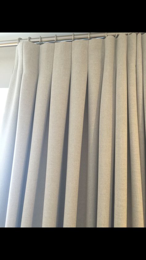 Inverted pleat style curtains/drapery Butterfly Pleat Drapery, Inverted Pleat Curtains, Box Pleat Curtains, Curtain Pleats Styles, French Drapes, French Pleat Drapery, Long Curtains Living Room, Theater Curtains, Home Theater Curtains