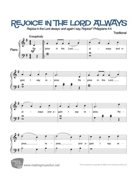 Learn to play "Rejoice in the Lord Always" with this Easy Piano Sheet Music arrangement from MakingMusicFun.net! Or browse dozens of your favorite FREE and Premium Christian Hymns for Beginner and Easy Piano. #makingmusicfun #pianolessons Music Arrangement, Piano Sheet Music Beginners, Rejoice In The Lord Always, Free Printable Sheet Music, Christian Hymns, Rejoice In The Lord, Famous Composers, Christmas Sheet Music, Easy Piano Sheet Music