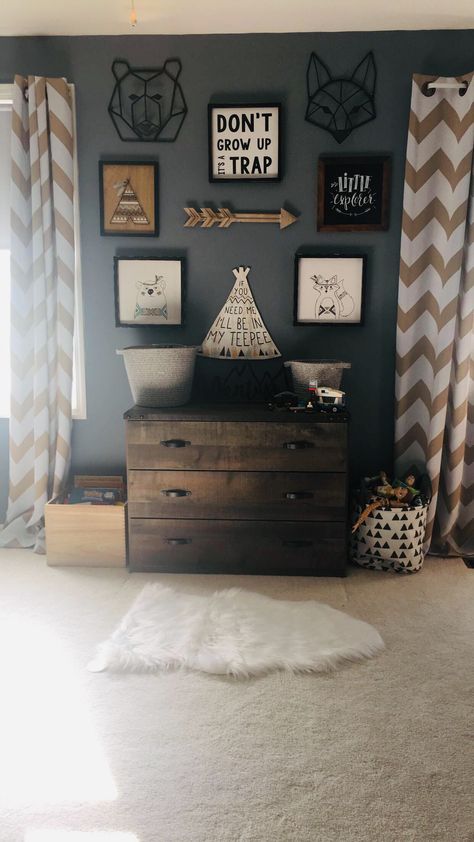 Explorer Room Theme, Nursery Ideas Explorer, Wolf Room Ideas Bedrooms, Forest Theme Boys Room, Boys Hunting Theme Bedroom, Toddler Woodland Bedroom Boy, Wilderness Themed Bedroom, Rustic Toddler Boy Room, Outdoorsy Boys Room