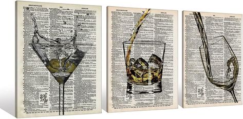 Whiskey Martini White Wine Cup Retro Dictionary Art Canvas Wall Art Prints Artwork Signs Framed for Bar Club Lounge Kitchen Man Cave Home Wall Decor,11X14 inch Set Of 3,Housewarming Gifts(782) Whiskey Martini, Bar Signs For Home, Lounge Kitchen, Funny Wall Decor, Club Lounge, Cart Decor, Bar Cart Decor, Dictionary Art, Wine Cup