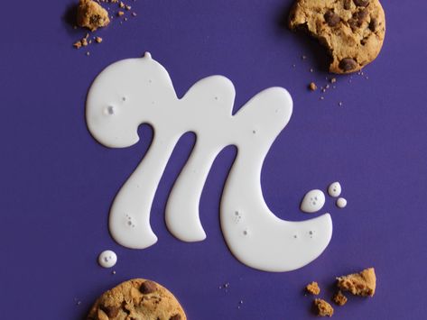 M — 36 Days of Type  M is for Milk & Cookies 🍪😋   #36daysoftype Drop Cap Design, Digital Advertising Design, Milk Brands, Milk Packaging, Type Inspiration, Texture Graphic Design, Days Of Type, Creative Graphics, Milk Cookies