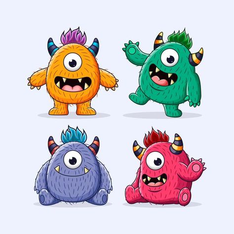 Happy Monster Drawing, Cute Monsters Drawings Easy, Cute Monster Tattoo, Cartoon Monsters Drawing, Monster Cartoon Drawing, Cute Monster Character Design, Illustrated Monsters, Cartoon Monsters Cute, Animal Cartoon Illustration