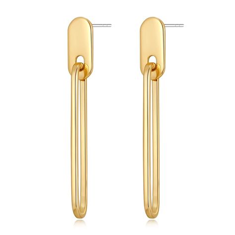 PRICES MAY VARY. ❤CHIC DESIGN: This Minimalist drop earring is a trendy everyday jewelry piece, its simplicity and design give women a classic elegance that compliments any style. Simple modern style makes you more charming! ❤MATERIAL & SIZE: Crafted in 14k gold plated, these modern geometric link earrings are nickel-free, lead-free, and hypoallergenic. The earrings size are about 2.6" long and 0.4" wide, great for daily wear. ��❤WIDE APPLICATIONS: The drop earrings are also easy to match with clo Modern Geometric Jewelry, Chain Link Earrings, Trendy Jewellery, Metal Jewellery, Link Earrings, Trendy Earrings, Drop Dangle Earrings, Gold Geometric, Drop Earring