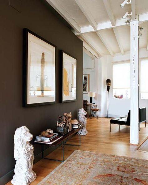 Is Your Entryway Indifferent? Create Extraordinary With These Unique and Easy Ideas Here #entryway #ideas #diy Modern Foyer Design, Entrance Hall Tables, Brown Accent Wall, Entry Hall Table, Dark Brown Walls, Entryway Decorating, Modern Foyer, Simple Home Decoration, Modern Entry