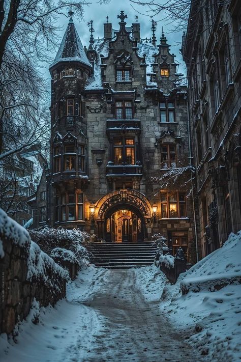 Castle Home Aesthetic, Second Empire Architecture, Winter Castle Aesthetic, Gothic Buildings Architecture, Creepy Architecture, Dark Castle Aesthetic, Gothic Castle Aesthetic, Gothic Castle Interior, Gothic Architecture House