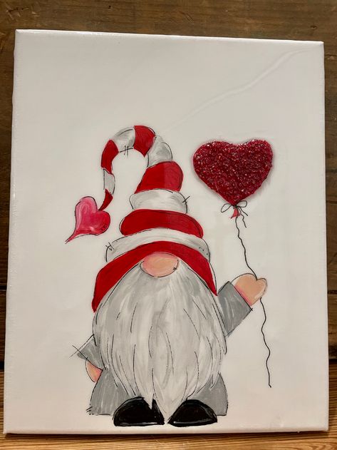 This Valentine's Balloon Gnome is made with lots of love and whimsy! Image St Valentin, Valentine Drawing, Valentines Day Drawing, Valentines Watercolor, Valentines Illustration, Valentines Balloons, Painted Glass Art, Diy Valentines Decorations, Christmas Doodles