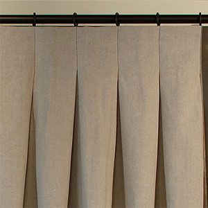 Drapery Pleat Styles, Inverted Pleat Curtains, Inverted Pleat Drapery, Outdoor Drapes, Drapery Styles, Pleated Drapery, Diy Window Treatments, Wide Curtains, Curtain Headings