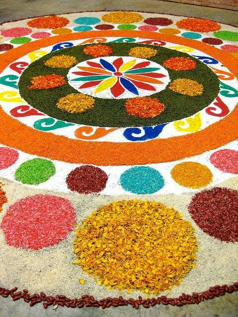 indian rangoli. Flower And Colour Mix Rangoli, Holi Decoration, Indian Festival Of Lights, Poo Kolam, Kundan Rangoli, Mystic Eye, Rangoli Colours, Rangoli Art, Indian Rangoli