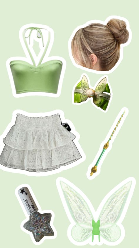 Tinker bell outfit ~inspo~ Tinker Bell Halloween Costume College, Diy Tinker Bell Costume, Tinkerbell Outfit Ideas, Halloween Costumes Tinker Bell, Tinkerbell Inspired Outfits, Tinker Bell Outfit, Tinkerbell Theme, Tinkerbell Outfit, Tinkerbell Costume