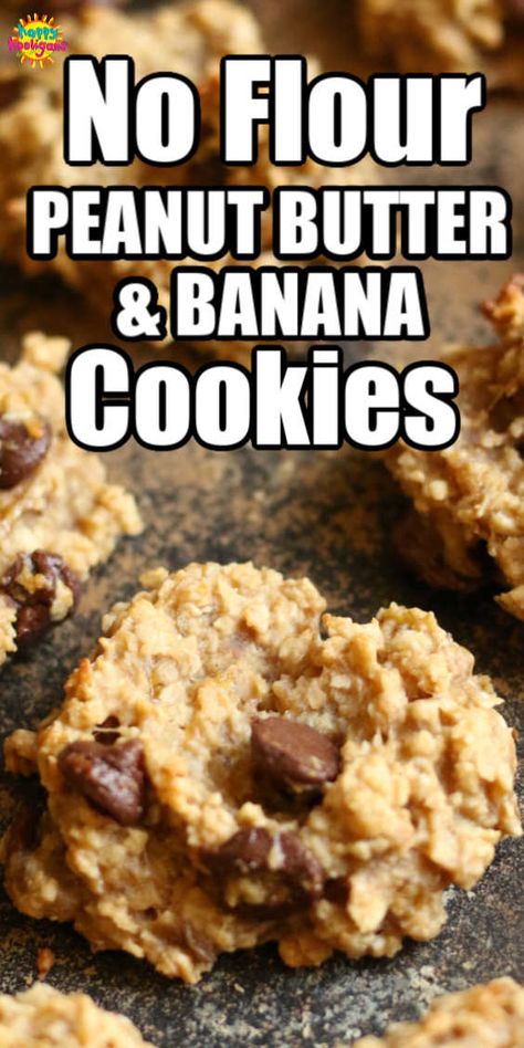 These Peanut Butter, Banana, Oatmeal, Chocolate Chip Cookies are a delicious cross between a sweet treat and a healthy snack. They're soft, moist and chewy, and packed with peanut butter and banana flavour. Sweetened with maple syrup and dark chocolate chips, these no-flour, no-egg, no-oil cookies will satisfy your cookie craving without any of the guilt. #HappyHooligans #Cookie #Recipe #Quick #EasyREcipe #Cookies #PeanutButter #Banana #Oatmeal #QuickOats #ChocolateChip #Healthy Peanut Butter Banana Chocolate Chip Cookies, Banana Recipes Without Flour, Banana Peanut Butter Cookies, Oatmeal Desserts, Banana Oatmeal Chocolate Chip Cookies, Banana Oatmeal Chocolate Chip, Oil Cookies, Peanut Butter Banana Oats, Peanut Butter Banana Oatmeal