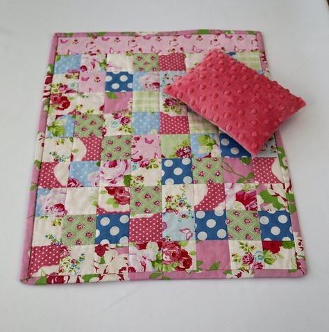 This is an handmade shabby chic patchwork doll quilt set that fits an American Girl doll. ❤️ The quilt measures 16.25 X 20.5 inches ❤ Patchwork pillow size is 6 X 8 inches ❤️2 PC Doll Quilt This Handmade Doll quilt is perfect for the American Girl Doll. Each 2 PC doll bedding set American Girl Doll Quilt, Patchwork Doll, Doll Bedding, Pink Patchwork, Doll Pillow, Doll Beds, Patchwork Pillow, Doll Quilt, Quilt Set