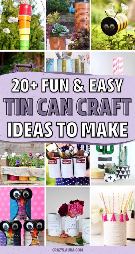 Need a simple and fun DIY project for you or the kids?! Check out these recycled tin can craft tutorials and ideas for inspiration! Ice Cream Bucket Crafts, Oddity Crafts, Coffee Creamer Container Crafts, Coffee Can Diy Projects, Upcycling Bottles, Soda Cans Diy, Repurpose Decor, Coke Can Crafts, Container Crafts