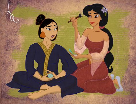 Disney sleepover - Jasmine and Mulan by weewillywinky Jasmine And Mulan, Disney Sleepover, Picture Animation, Disney Princess Films, Animated Girl, Grimm Tales, Jem And The Holograms, Disney Dreams, Walt Disney Pictures