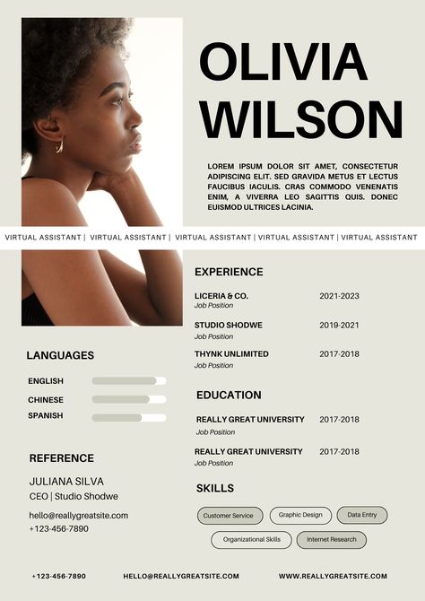 Canva Editable Beige Modern Virtual Assistant Cv Resume #resume, #resumetemplate, #example, #design, #graphicdesign, #tips, #creative, #templatefreedownloadable, #editable, #templatefree, #canva, #canvatemplate, Fashion Designer Resume Creative, Cv Graphic Design, Aesthetic Resume, Cv Portfolio, Fashion Resume, Cv Example, Cv Original, Graphic Design Cv, Modern Resume Design