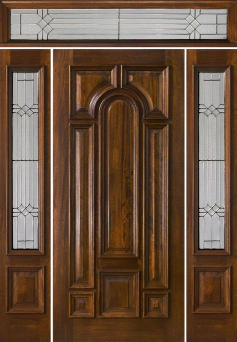 Single Main Door Designs, Exterior Doors With Sidelights, Doors With Sidelights, Mahogany Exterior Doors, Latest Door Designs, Wood Front Entry Doors, Pooja Door Design, Entry Door Designs, Flush Door Design