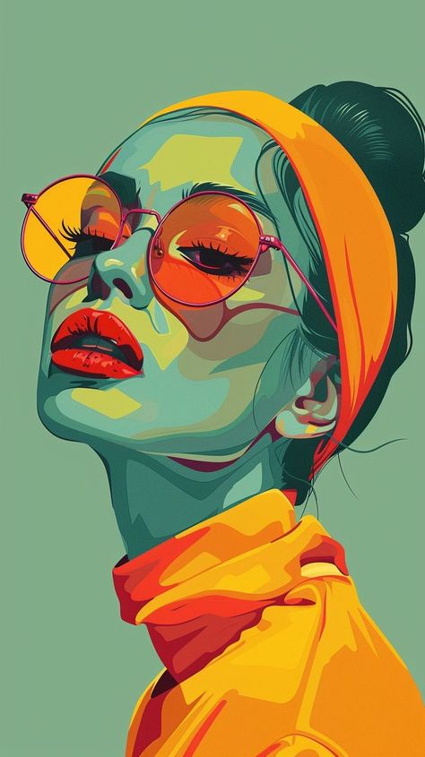 https://pin.it/1b8LzbofF Woman Wearing Glasses, Don Corleone, Sailing Art, Portraiture Painting, Print Design Art, Hipster Wallpaper, Yellow Scarf, Pop Art Portraits, Landscape Art Painting