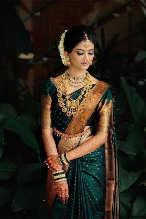 Presenting you latest south indian Sarees. #weddingbazaar#indianwedding #southindianweddings #southindianbrides #silksarees #kanjeevaramsaree #southindiansareelook #southindiansareeblousedesign #southindiansareewhite #southindiansareewedding #southindiansareetraditionalsilk Engagement Saree Look, Bridal Dresses Ideas, South Indian Bridal Look, Indian Bridal Look, South Indian Wedding Saree, South Indian Bride Saree, Indian Bride Poses, Engagement Saree, Vermilion Red