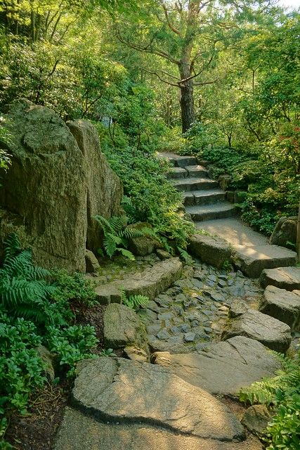 Japanese Garden of Merging Water (6) | Karl Gercens | Flickr Japanese Farm, Japanese Stone Garden, Japanese Garden Plants, Japanese Rock Garden, Modern Backyard Landscaping, Garden Waterfall, Meditation Garden, Garden On A Hill, Garden Walkway