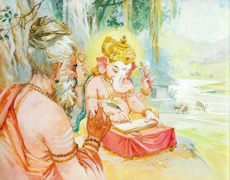 Veda Vyasa, Ganesha Art Illustration, Krishna Consciousness, Ganesh Art Paintings, Shri Ganesh Images, Stories For Children, Movers And Packers, The Mahabharata, Lord Ganesha Paintings