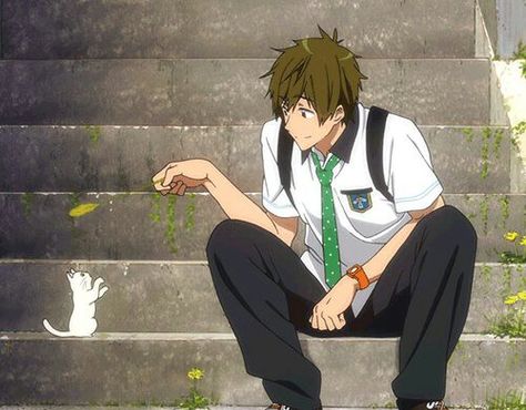 Tachibana Makoto with cat Free Makoto, Swimming Anime, Hiro Big Hero 6, Makoto Tachibana, Free Eternal Summer, Splash Free, Free Iwatobi Swim Club, Free Iwatobi, Eternal Summer