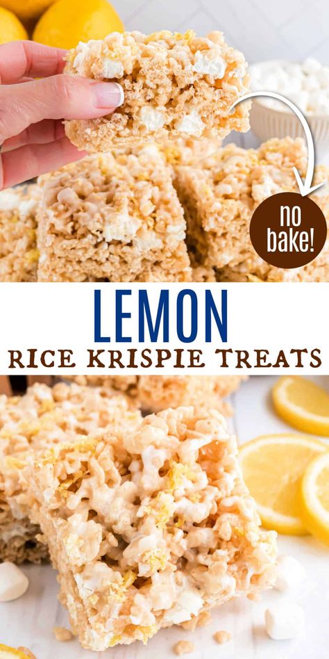 Lemon Rice Krispie Treats have a chewy texture and buttery marshmallow flavor, plus a zesty lemon twist for extra flavor. If you love lemon, these are a must-make! Dessert List, Homemade Rice Krispies Treats, Mouthwatering Desserts, Lemon Treats, Cookie Shop, Friends Recipes, Lemon Dessert, Krispie Treats Recipe, Lemon Twist