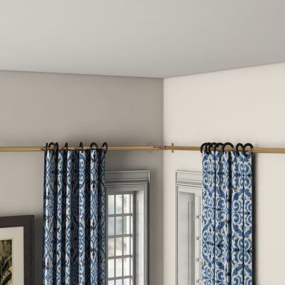 Darby Home Co Loïc Corner Single Rod Size: 48"- 84" W, Color: Satin Nickel Corner Window Curtains, Corner Window Treatments, Corner Curtain Rod, Round Curtain Rod, Corner Curtains, Curtain Rods And Hardware, Curtains Pictures, Cafe Curtain Rods, Bay Window Curtains