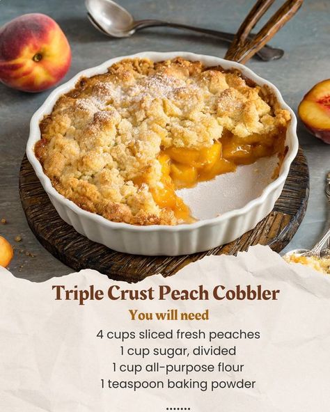 Triple Crust Peach Cobbler  OMG!!!! Let... - Luscious Recipes Peach Cobbler With Bottom Crust, Peach Cobbler Crust Only, Triple Crust Peach Cobbler Recipe, Triple Crust Peach Cobbler, Cobbler Crust Recipe, Paula Deen Peach Cobbler Recipe, Peach Cobbler With Crust On Bottom And Top, Double Crust Peach Cobbler, Luscious Recipes