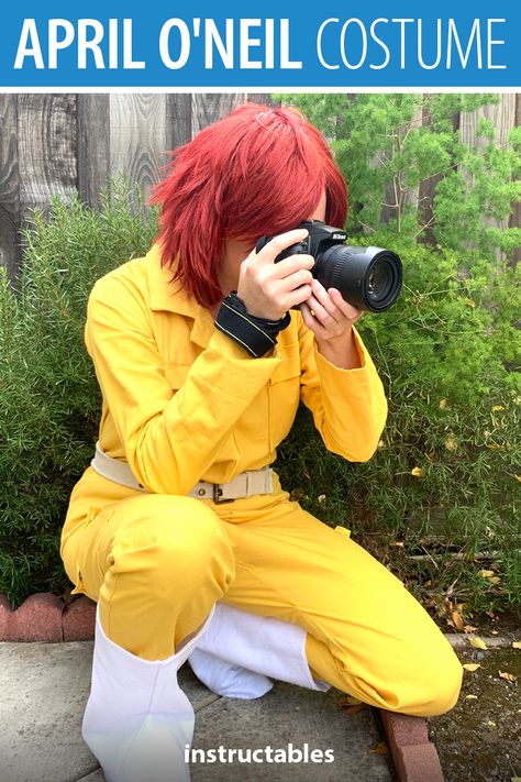 With just a yellow jumpsuit, white belt, and red wig you can create an April O’Neil costume from the 1987 Teenage Mutant Ninja Turtle costume! #Instructables #sewing #cosplay #TMNT #Halloween #retro #cartoon April Oniel Costume, April Ninja Turtle Costume, April Costume Ninja Turtle, April Oneal Costume, April O Neil Costume, April Ninja Turtles, Tmnt Halloween, April Tmnt, Teenage Mutant Ninja Turtles Cartoon