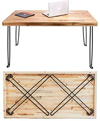 Wood And Metal Desk, Desks For Small Spaces, Folding Desk, Folding Dining Table, Foldable Table, Metal Desks, Computer Table, Hairpin Legs, Wood Desk