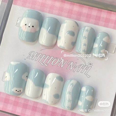 Cinnamonroll Sanrio Nail Art, Cinnamoroll Nails, Cute Korean Nails, Nails Sanrio, Douyin Nails, Nail Cute, Paznokcie Hello Kitty, Fake Nails Designs, Art Deco Nails