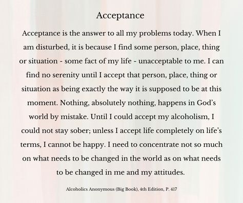 Acceptance Prayer, Aa Big Book, Recovery Inspiration, Good Prayers, Prayer Book, Good Mental Health, Group Activities, Big Book, This Moment