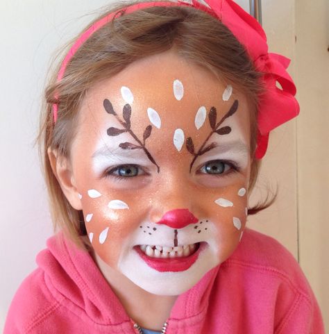 Reindeer: Face Paint by Sarah Haddon                                                                                                                                                                                 More Reindeer Face Paint, Animal Face Paintings, Christmas Face Painting, Fair Face, Face Painting Ideas, Face Painting Tutorials, Face Painting Easy, Reindeer Face, Winter Face