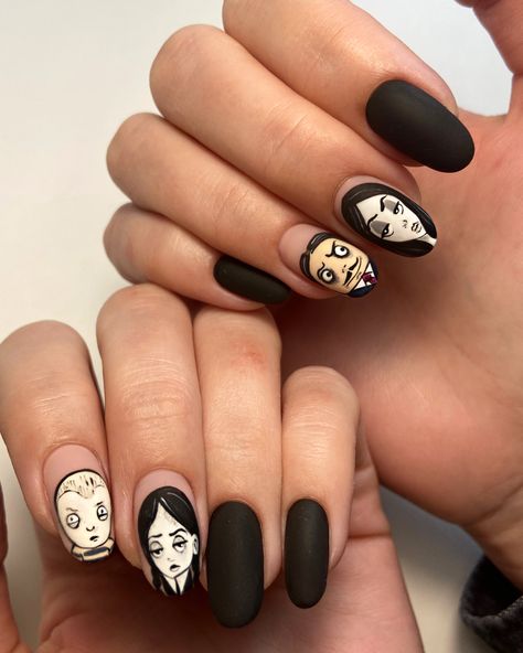 Black Halloween Nails, Nails Stiletto, Anime Nails, Black Halloween, 3d Nail, Addams Family, 3d Nail Art, Nail Inspiration, 3d Nails