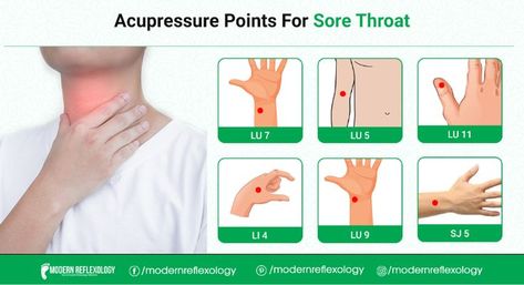 A sore throat can be treated by applying acupressure therapy. Check out here for suitable acupressure points. #Modernreflexology #Reflexology #Acupressuretherapy #Acupressurepoints #Sorethroat #Health Acupressure Points For Sore Throat, Reflexology For Sore Throat, Pressure Point For Sore Throat, Pressure Points For Sore Throat, Massage For Sore Throat, Sore Throat Acupressure, Accupressure Point For Sore Throat, Hand Accupressure, Acupressure Points Chart