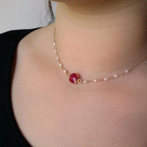 #Ruby necklace Dainty #rubychoker Gold Ruby choker Pearl Ruby Choker, Choker Pearl, Simple Jewellery, White Choker, Gold Jewelry Outfits, Choker Necklace Designs, Fancy Jewelry Necklace, Pearl Jewelry Design, Gold Jewelry Simple Necklace