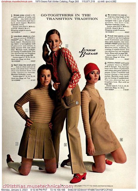 1970 Sears Fall Winter Catalog, Page 260 - Catalogs & Wishbooks Christmas 80s, 1977 Fashion, Colleen Corby, Fashion Decades, 70 Fashion, 60s 70s Fashion, 60s And 70s Fashion, Turtleneck Style, Seventies Fashion