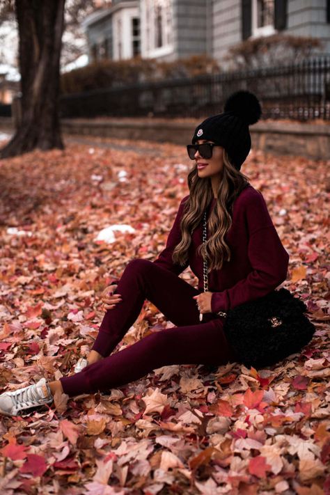 Pom Pom Beanie Outfit, Moncler Beanie, Shearling Bag, Faux Leather Leggings Outfit, Mia Mia Mine, Leather Leggings Outfit, Mia Mia, North Face Puffer Jacket, Chanel 19