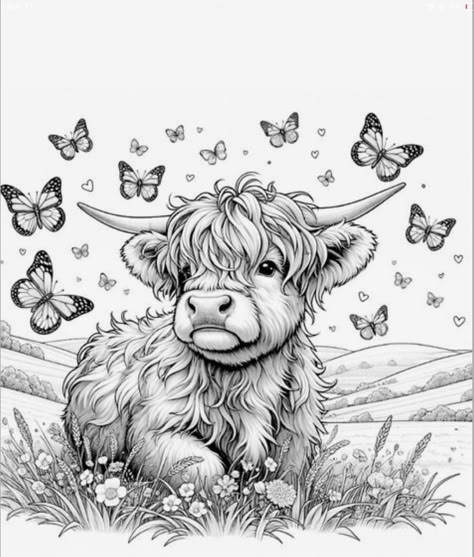 Mini Cow Drawing, Cute Highland Cow Drawing, Cow Simple Drawing, Cow Sketch Drawings, Highland Cow Drawing Easy, Highland Cow Coloring Page, Highland Cow Outline, Highland Cow Sketch, Highland Cow Drawing