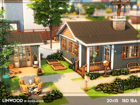 The Sims Resource - Linwood (NO CC) Sims 4 Cottage Living No Cc, Sims 4 Houses Download No Cc, Sims Four House Ideas, Sims 4 Earthy House, Funky House Design, Sims 4 One Level House, Colorful Sims 4 House, Simple Sims House, Sims Porch Ideas