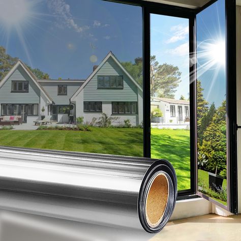 PRICES MAY VARY. 【98%UV & Sun Protection】Window privacy film blocking 98% uv & blocking 90% IR rays& anti glare 68%. Protect skin from sunburned and harmful uv at home or in work. It also reduces furniture or objects aging 【Insulation& Cooling】One way window film has mirror tint that can reflect heat in hot weather, effectively cooling indoor temperatures down and achieving insulation, saving air-conditioning energy effectively 【Daytime Privacy Protection】Window privacy film see out not in provi One Way Window, Mirror Window Film, Window Privacy Film, Mirror Window, Privacy Film, Window Privacy, Window Tint, Static Cling, Window Film